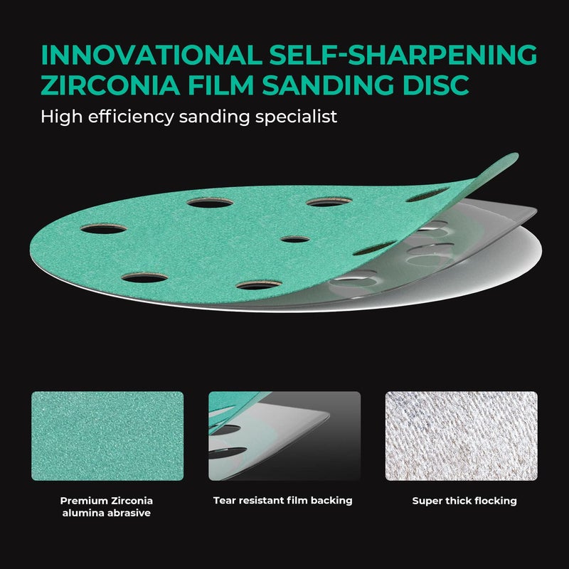 toolant 5 Inch 9 Hole 80 Grit Sanding Disc, Hook and Loop Film Backing Sanding Discs Compatible with Festool Sanders by - 50 Pack - Image 4